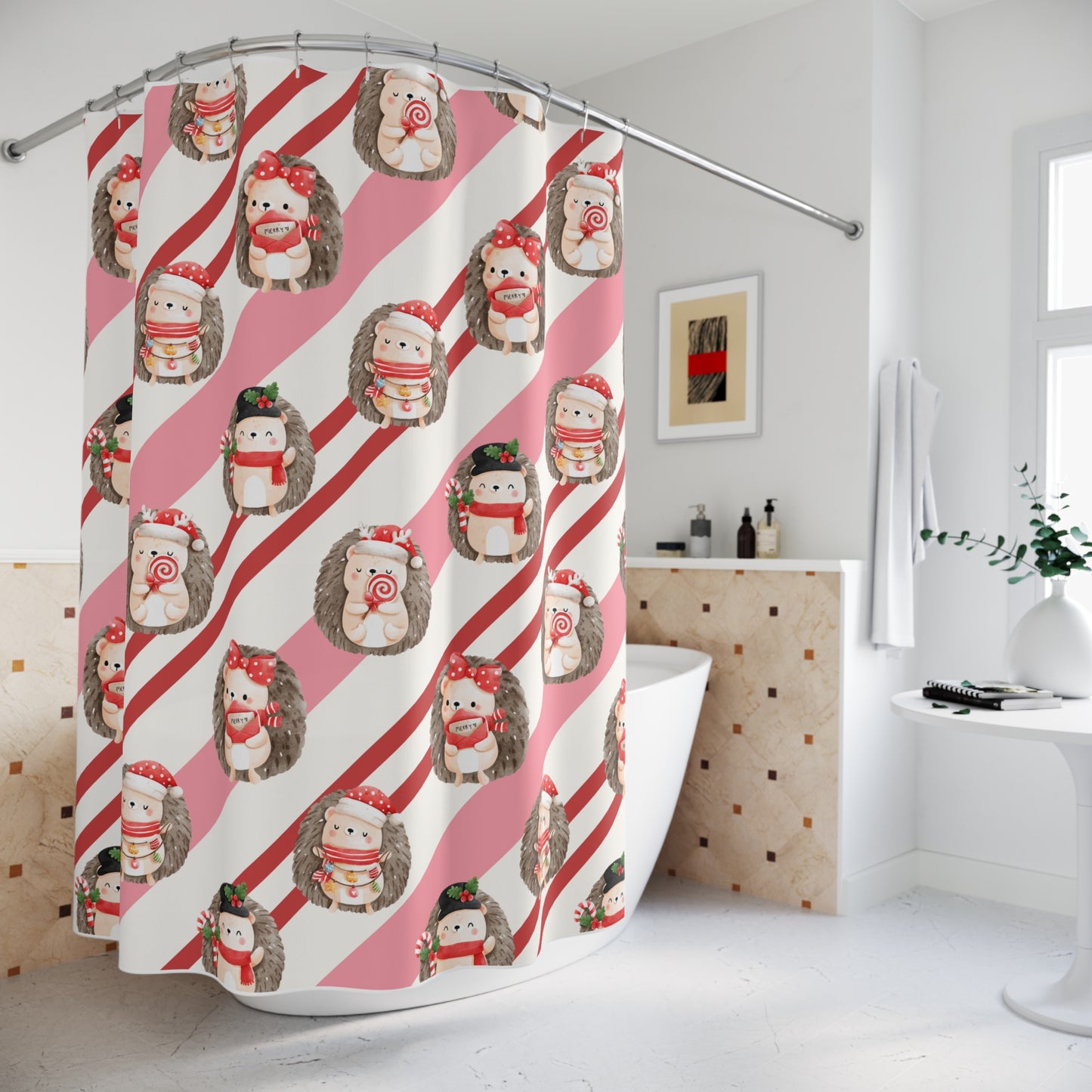 Hedgehog Christmas Shower Curtain