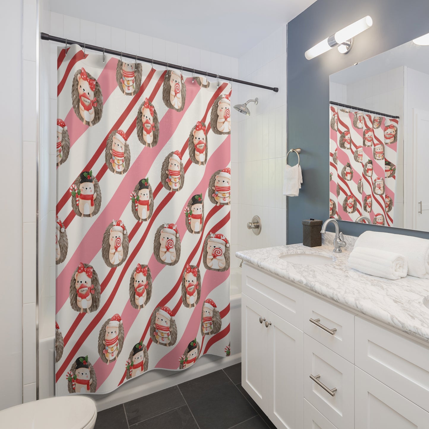 Hedgehog Christmas Shower Curtain