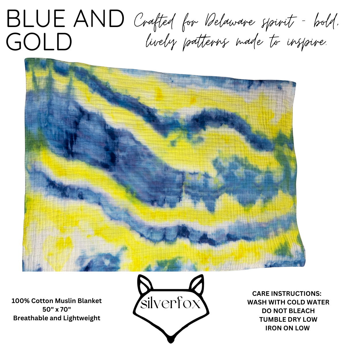 Blue and Gold- 100% Cotton Muslin Blanket