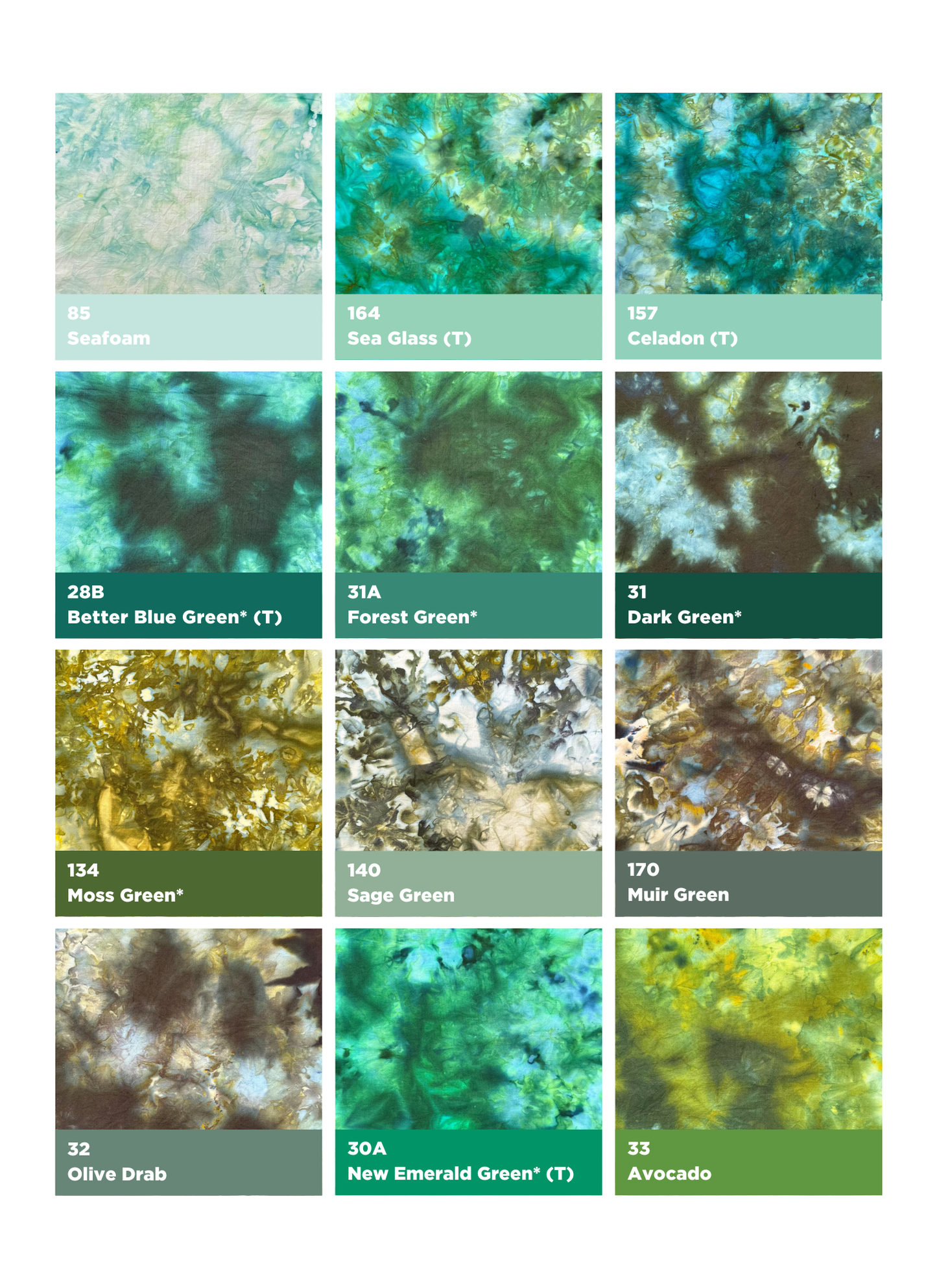 ICE TIE DYE COLOR SAMPLES