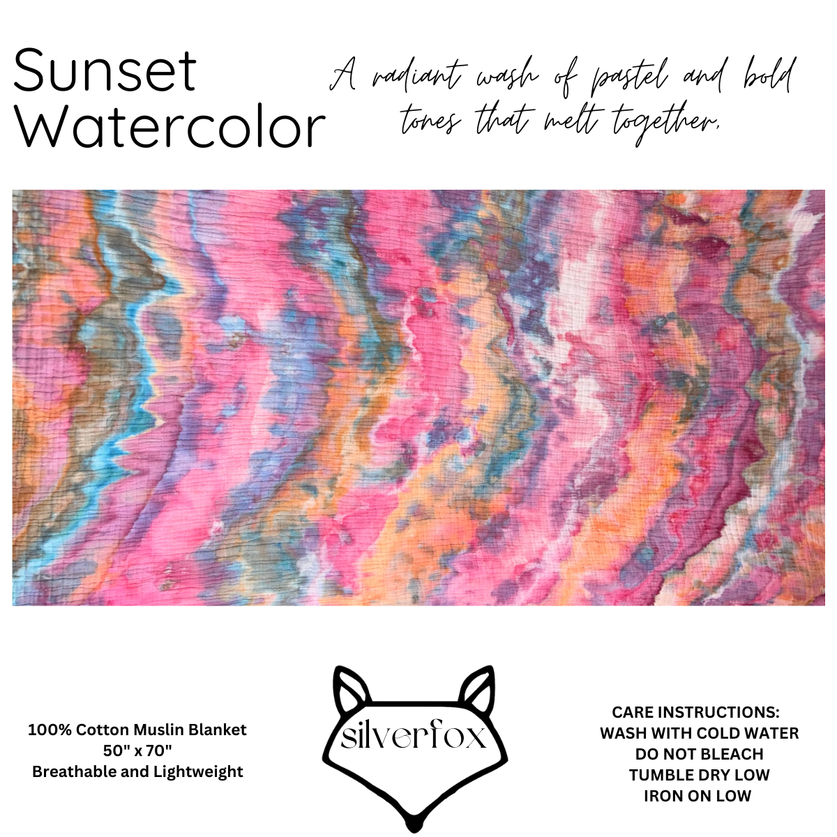 Sunset Watercolor- 100% Cotton Muslin Blanket