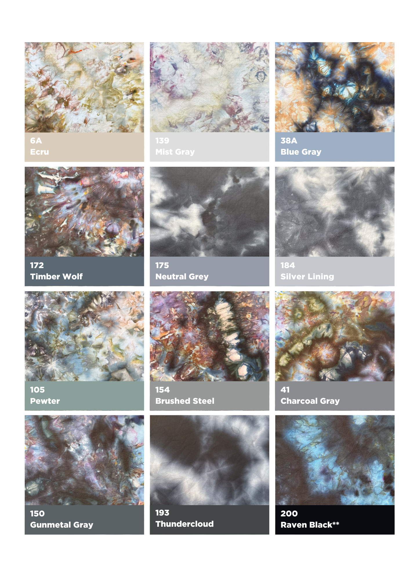 ICE TIE DYE COLOR SAMPLES