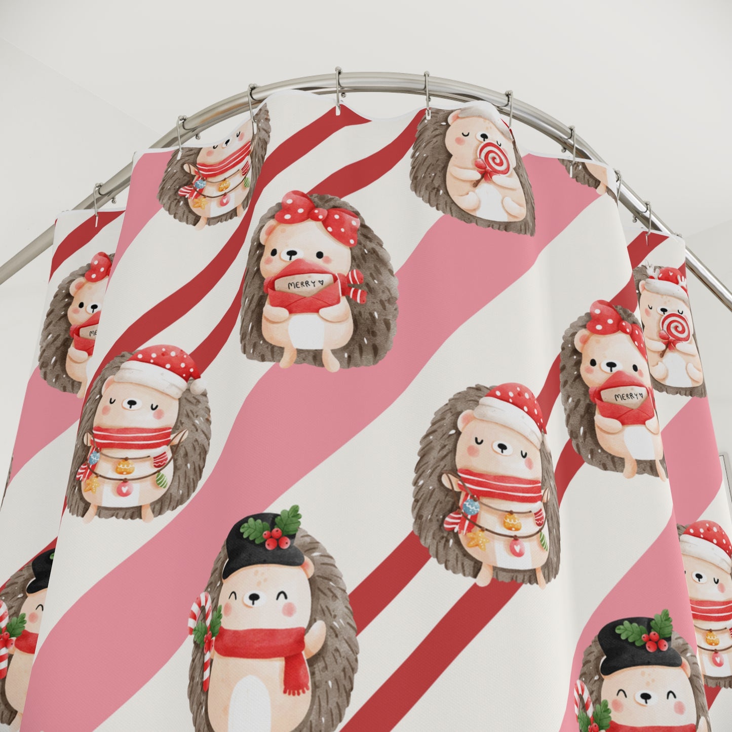 Hedgehog Christmas Shower Curtain