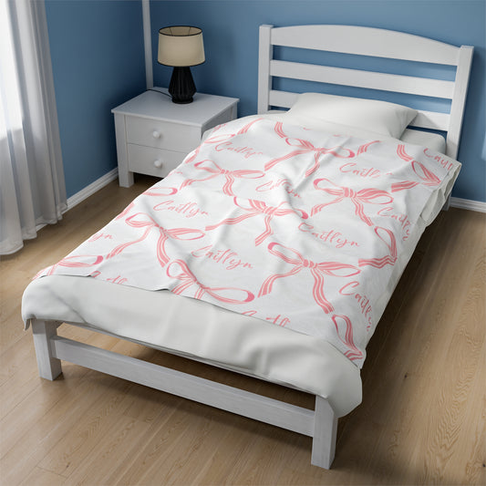 Dainty Bow and Name velveteen plush blanket