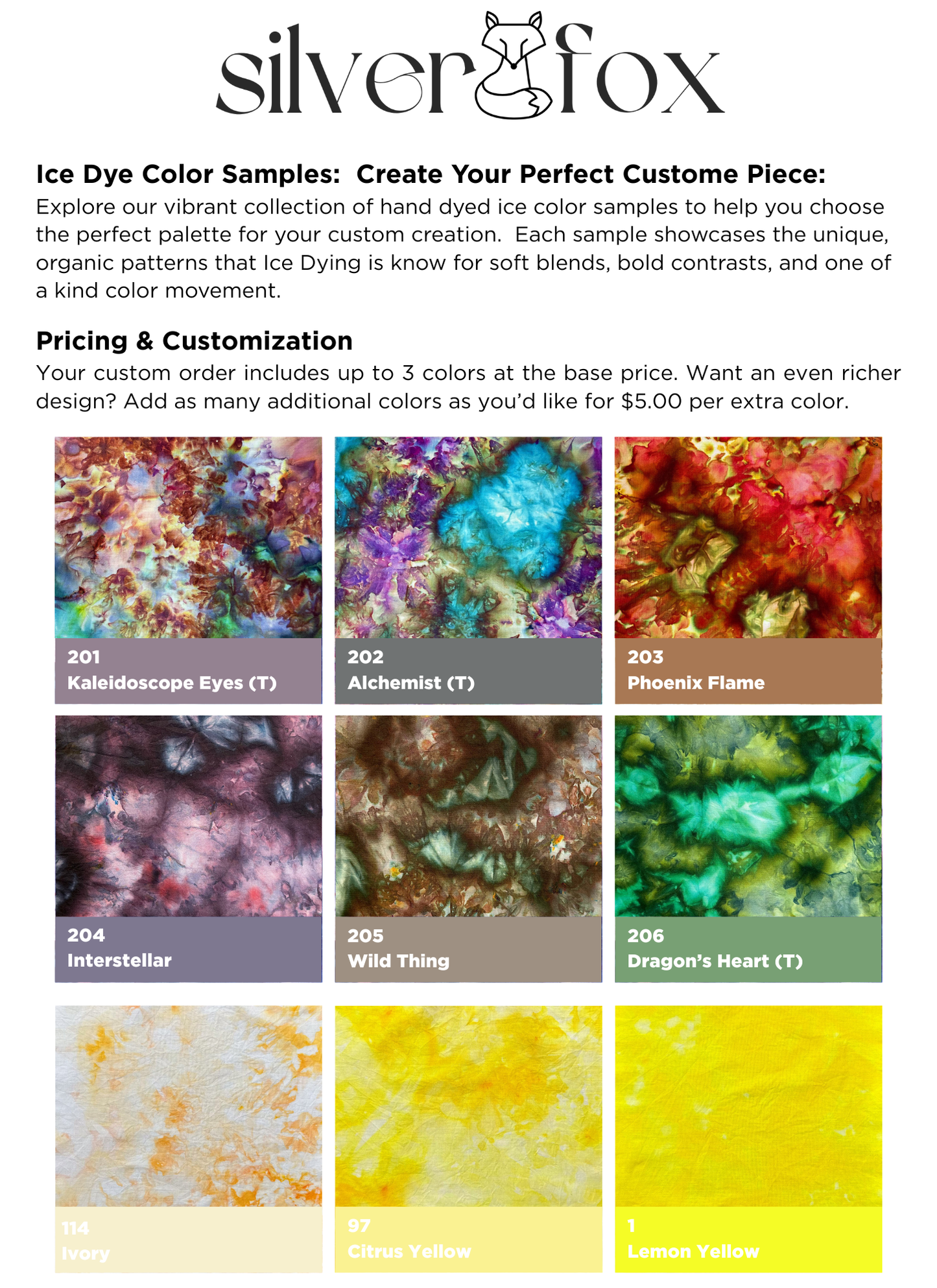 ICE TIE DYE COLOR SAMPLES