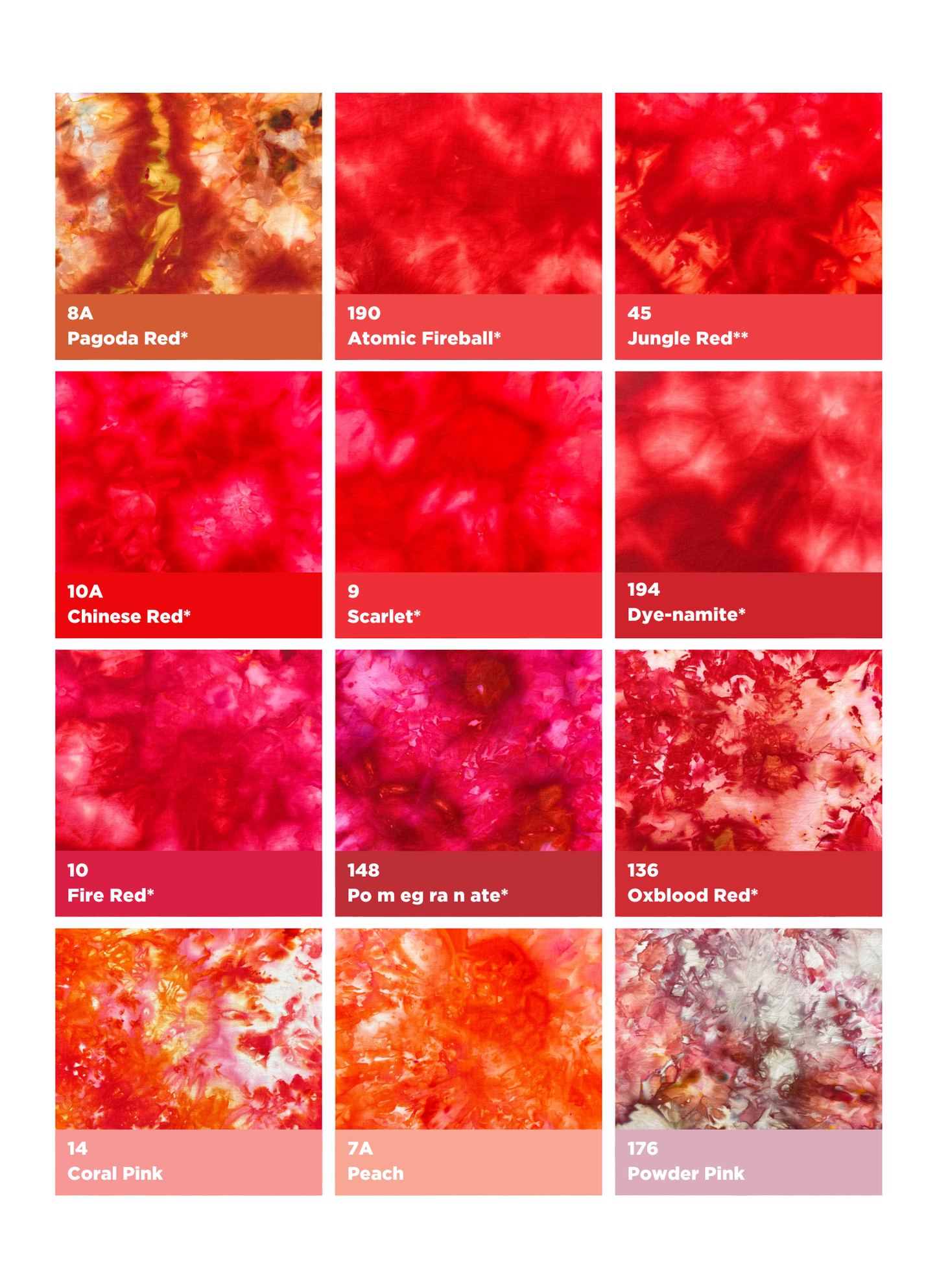 ICE TIE DYE COLOR SAMPLES