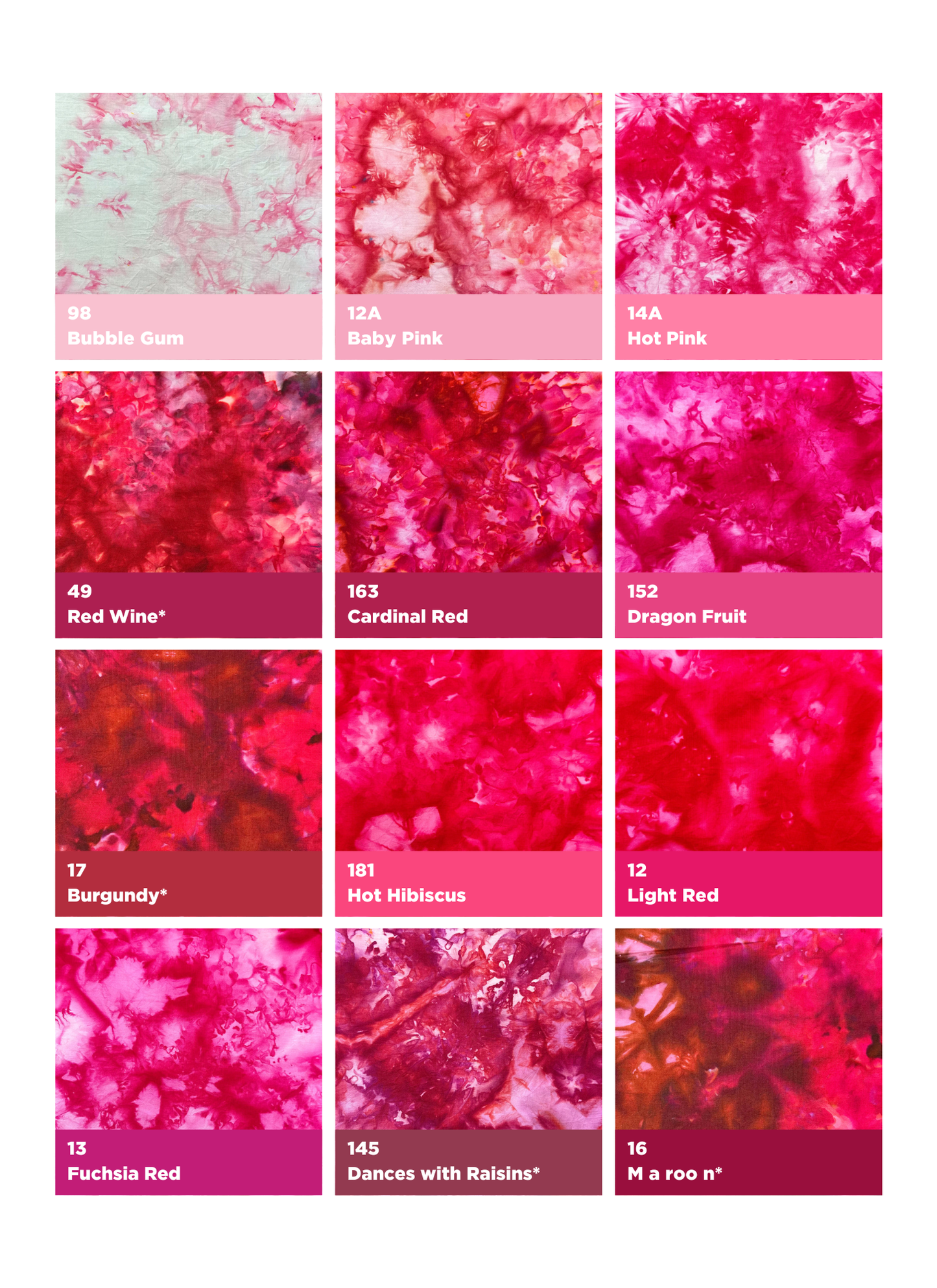 ICE TIE DYE COLOR SAMPLES
