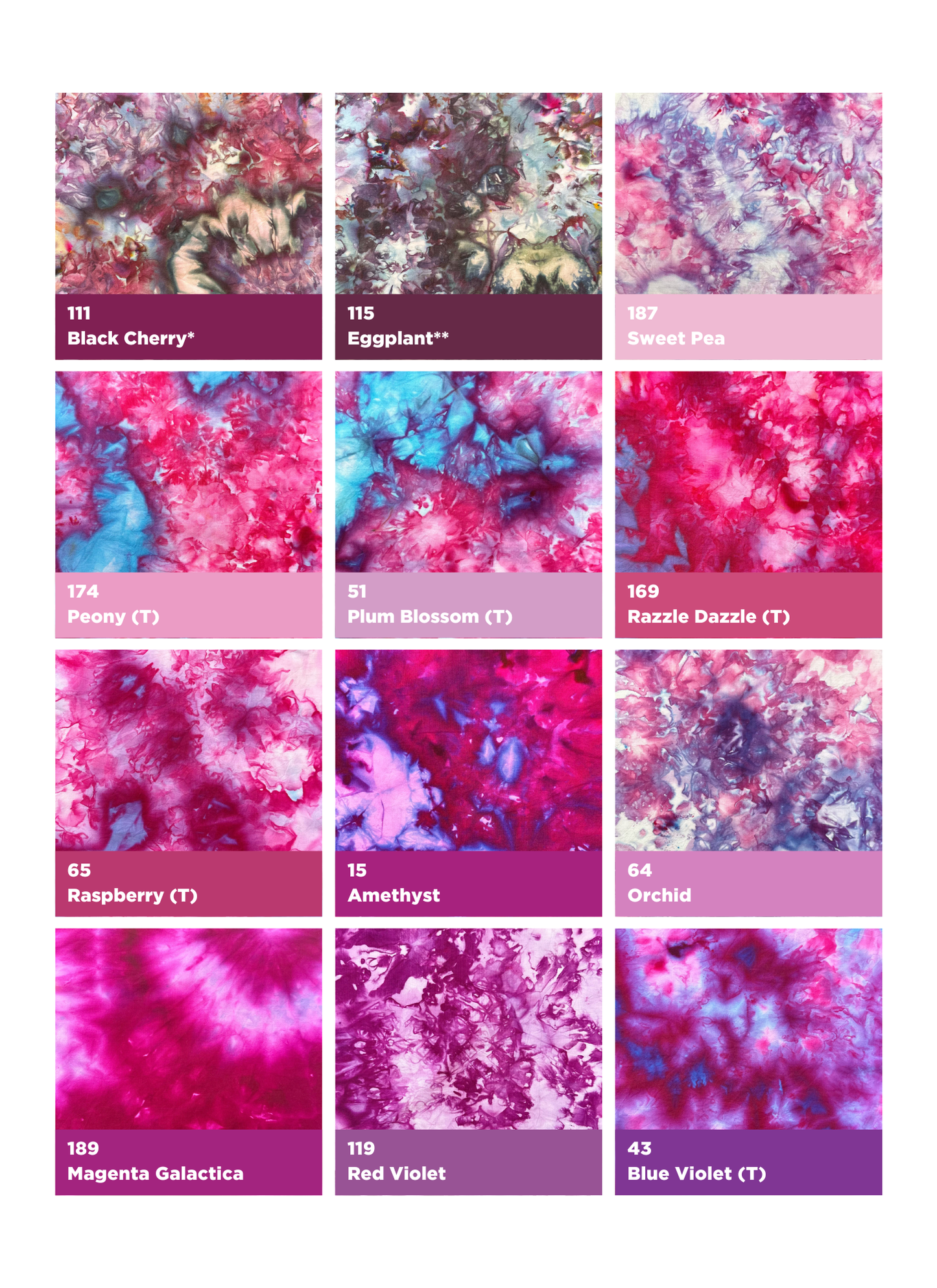 ICE TIE DYE COLOR SAMPLES