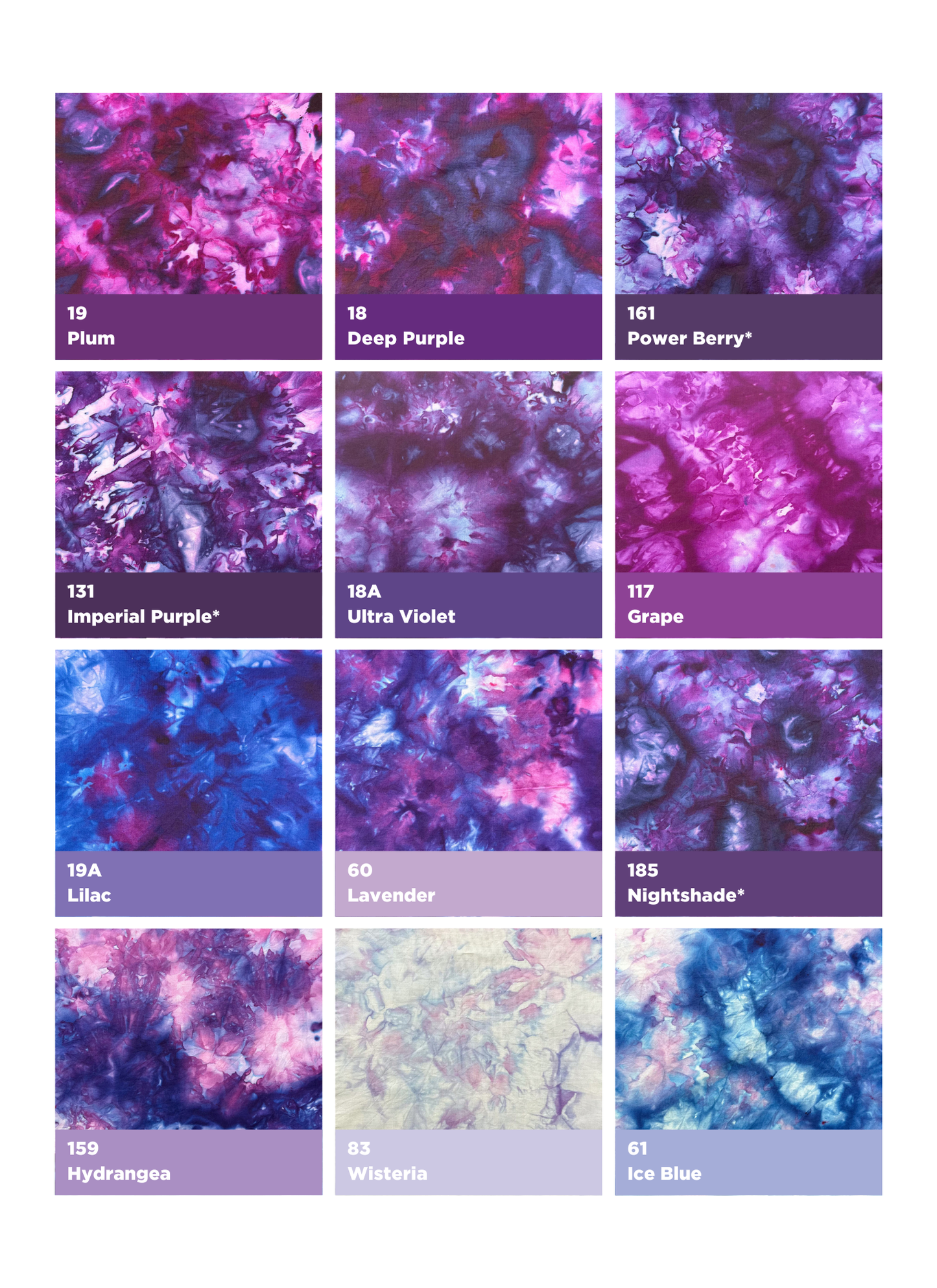 ICE TIE DYE COLOR SAMPLES