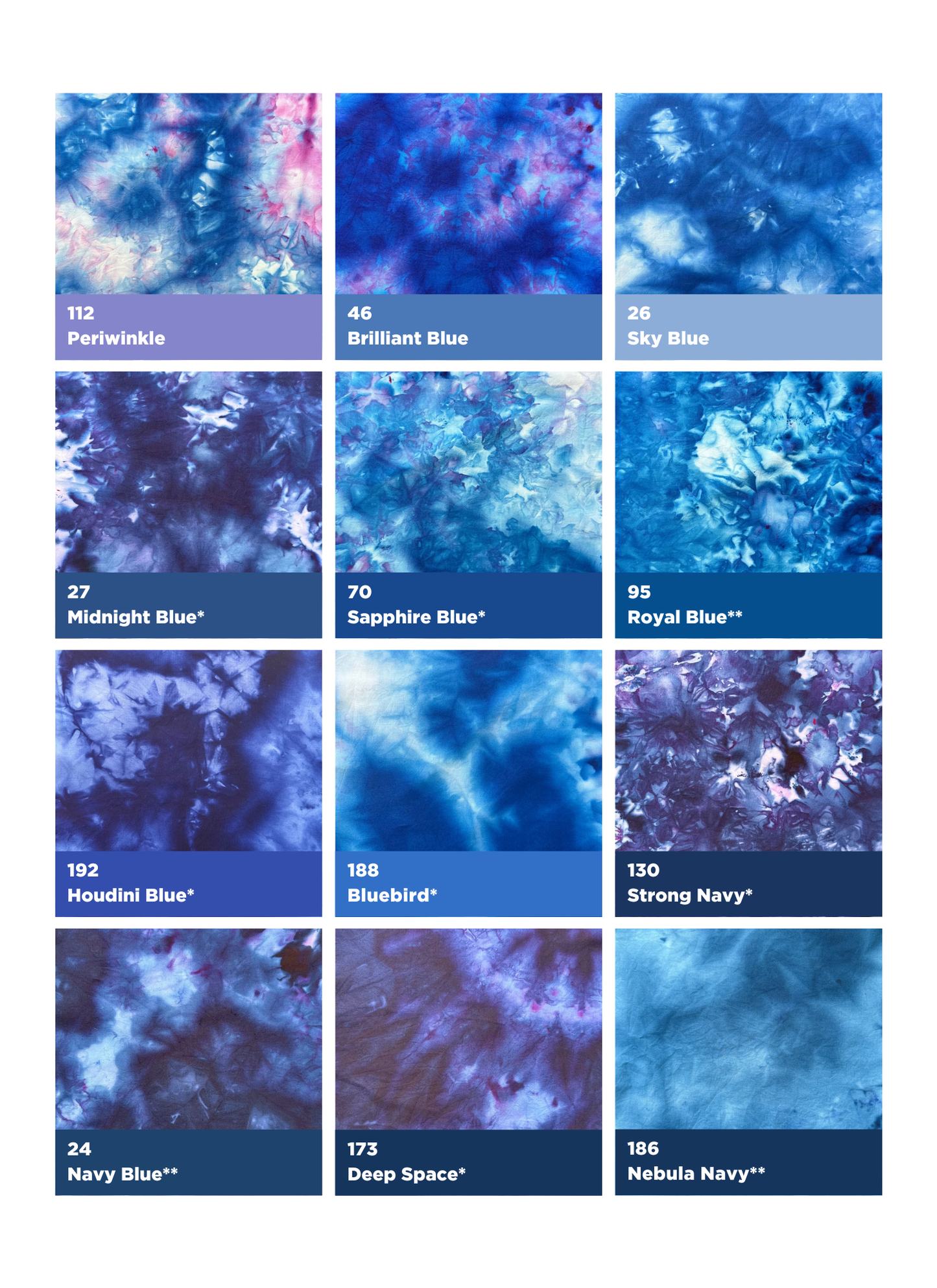 ICE TIE DYE COLOR SAMPLES