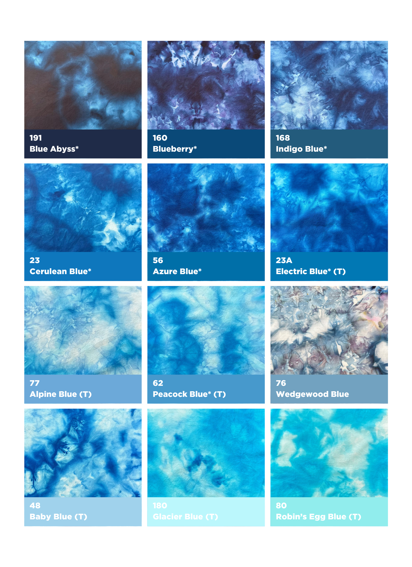 ICE TIE DYE COLOR SAMPLES
