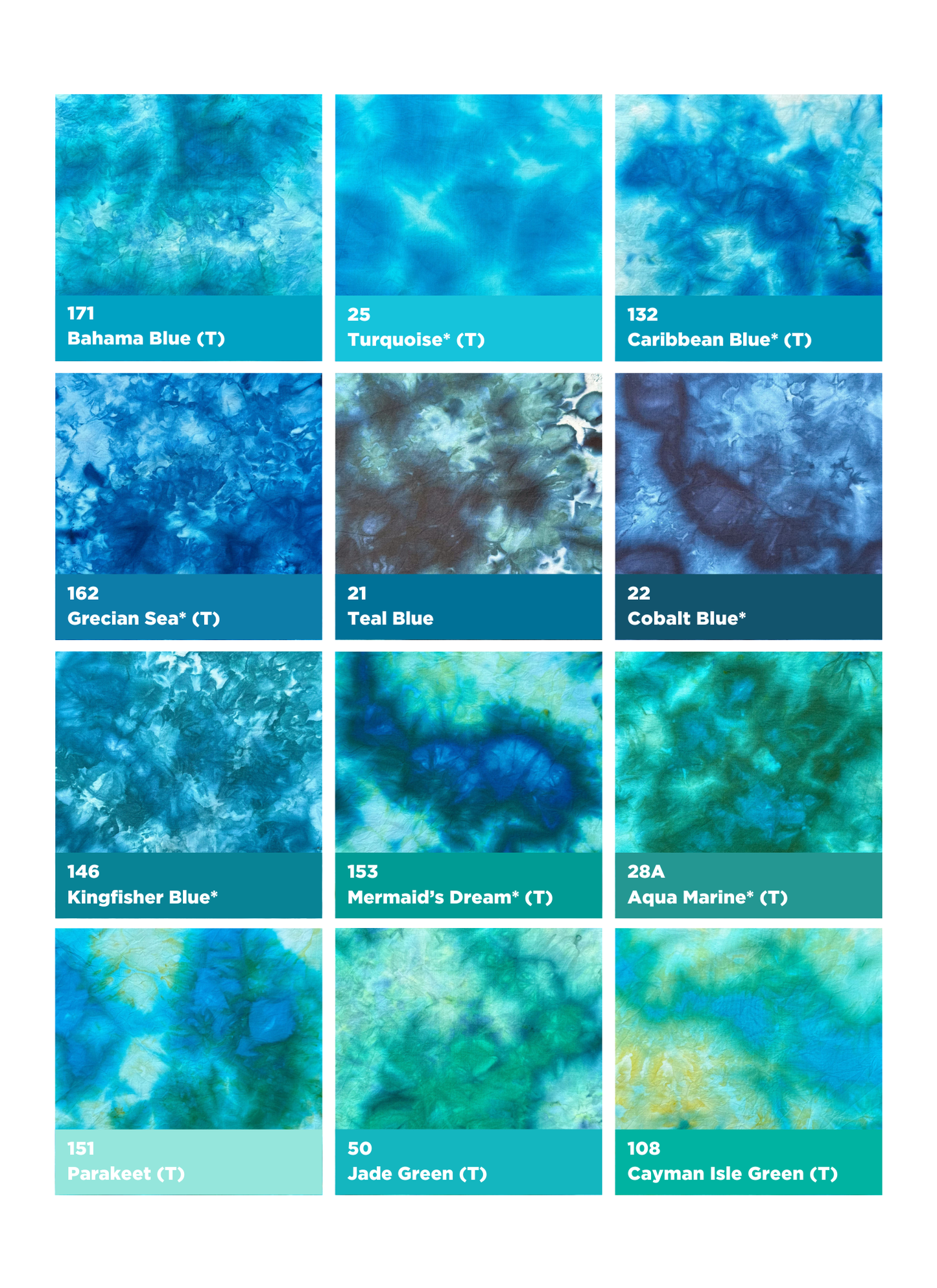ICE TIE DYE COLOR SAMPLES