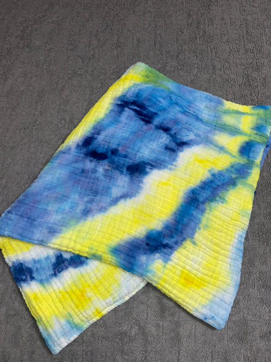 Blue and Gold- 100% Cotton Muslin Blanket